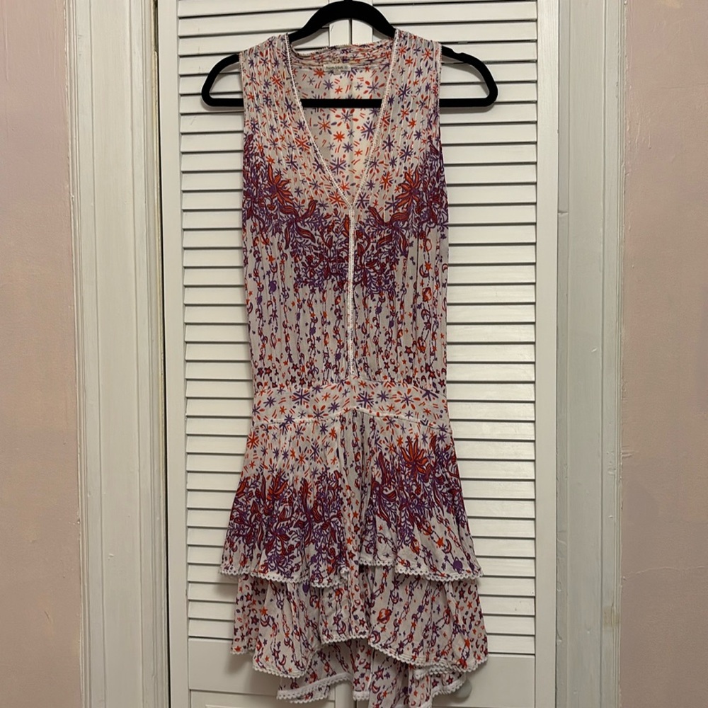 Poupette St. Barth White/Purple/Red Stars & Moons Print Tiered Dress Medium - Picture 1 of 6